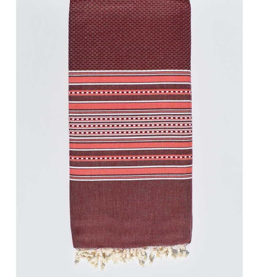 Arabesque Burgundy striped Coral pink throw  - 1