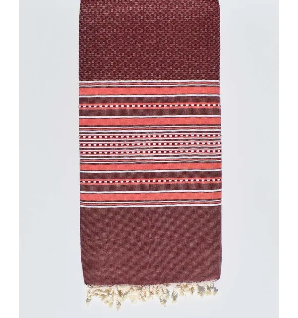 Arabesque Burgundy striped Coral pink throw  - 1