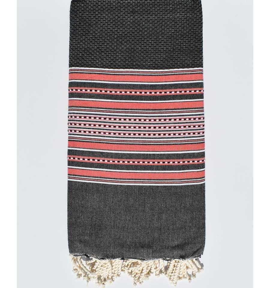 Arabesque dark gray striped Coral pink Fouta Tunisia - 1