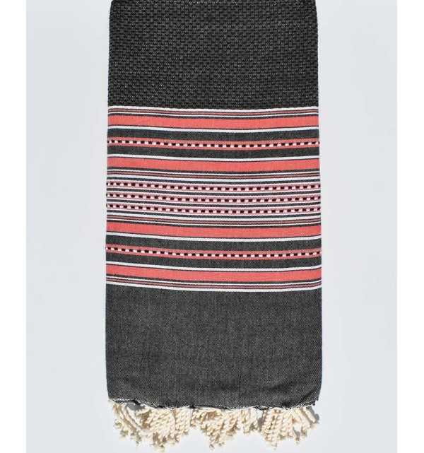 Arabesque dark gray striped Coral pink Fouta Tunisia - 1