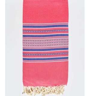 Pink with blue stripes  throw Fouta Tunisia - 1