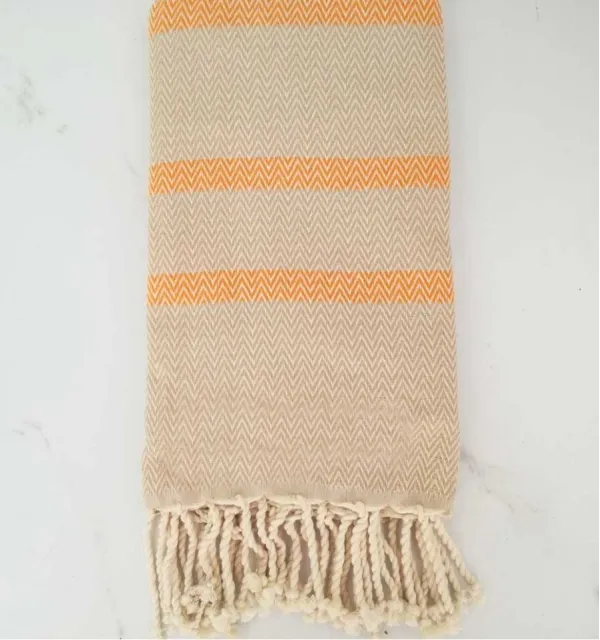 Beach Towel Beige and light orange chevron Fouta Tunisia - 1