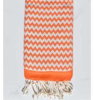 Zigzag Medium orange Beach towel Fouta Tunisia - 1 2