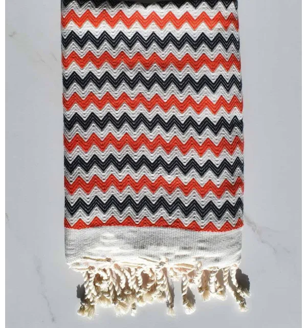 Beach towel zigzag White, bright red and black Fouta Tunisia - 3
