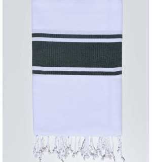 Flat white striped green beach towel Fouta Tunisia - 1