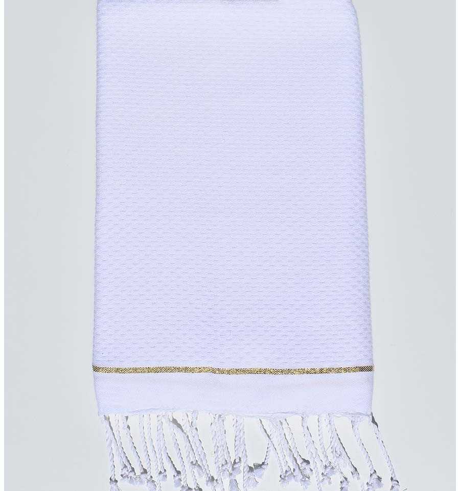 Plain white beach towel with a golden lurex band at the ends Fouta Tunisia - 1