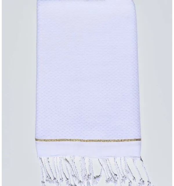 Plain white beach towel with a golden lurex band at the ends Fouta Tunisia - 1