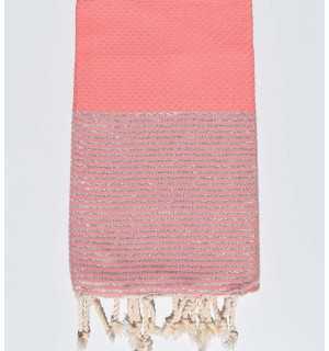 Light incarnadine pink honeycomb beach towel with lurex Fouta Tunisia - 1