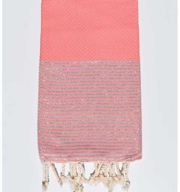 Light incarnadine pink honeycomb beach towel with lurex Fouta Tunisia - 1