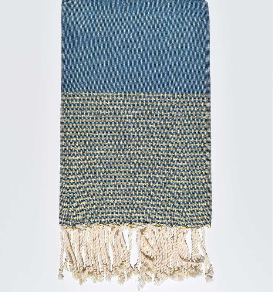 Teal blue flat beach towel with gold lurex  - 1