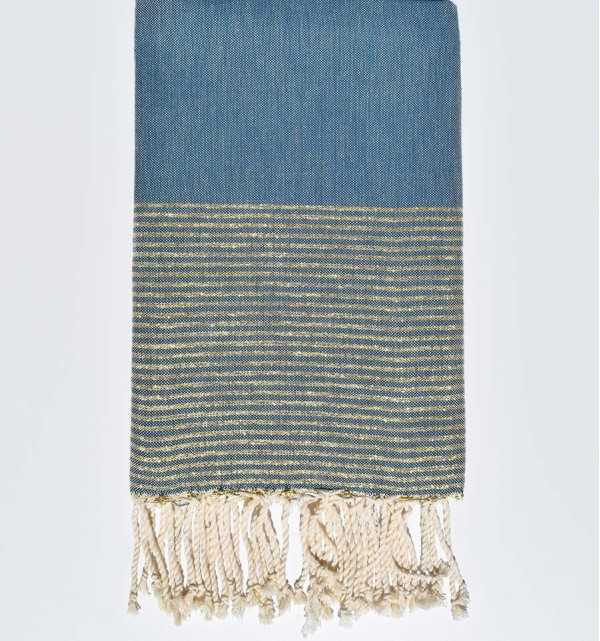 Teal blue flat beach towel with gold lurex  - 1