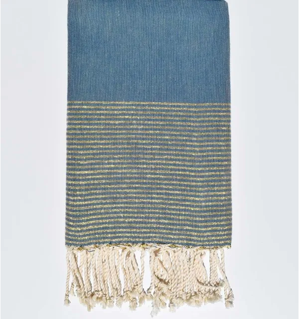 Teal blue flat beach towel with gold lurex  - 1
