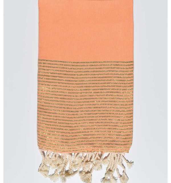 Light salmon beach towel with lurex Fouta Tunisia - 1