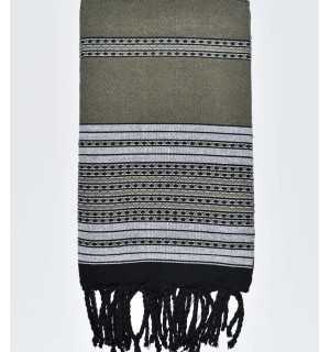 Military green arabesque beach towel Fouta Tunisia - 1