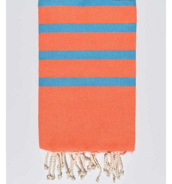 Flat Orange and Blue Beach Towel Fouta Tunisia - 1