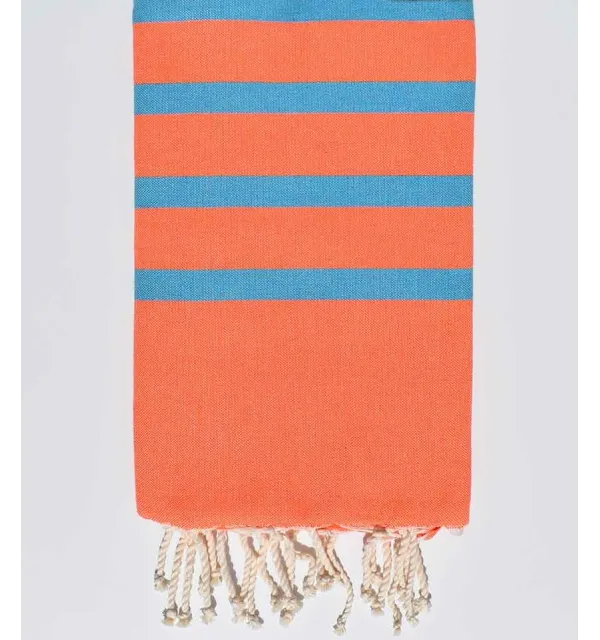 Flat Orange and Blue Beach Towel Fouta Tunisia - 1