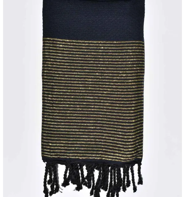 Midnight blue honeycomb beach towel with golden lurex  - 1