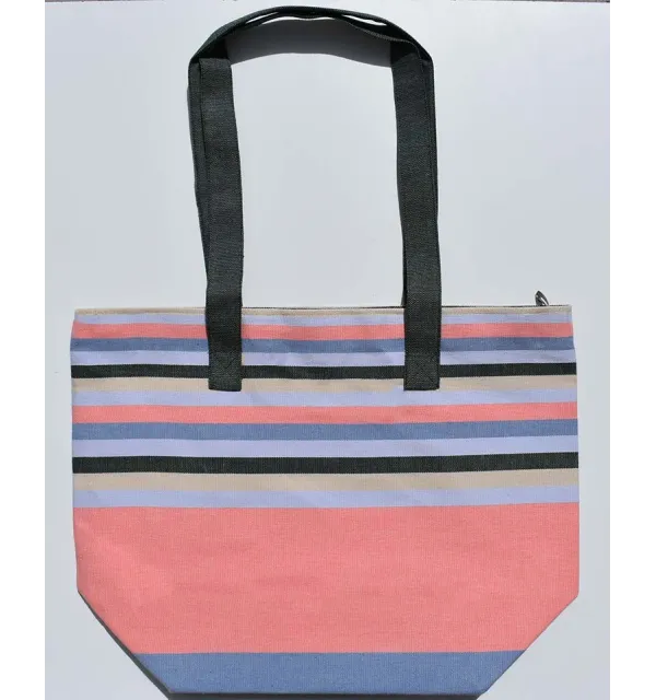 Beach bag incarnadin pink, periwinkle, dark green, woad blue and ecru Fouta Tunisia - 1