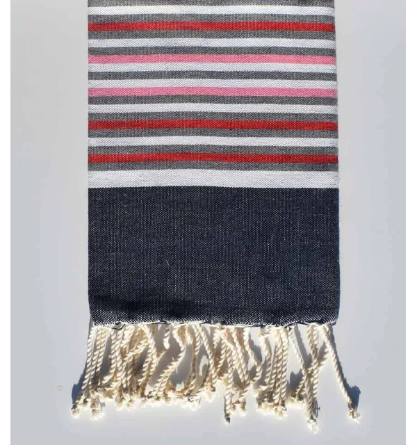 Midnight blue, white, red, gray and light pink children's beach towel Fouta Tunisia - 1