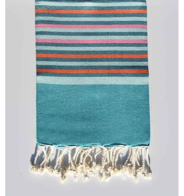 Teal, sea green, duck, light pink and orange children's beach towel Fouta Tunisia - 1