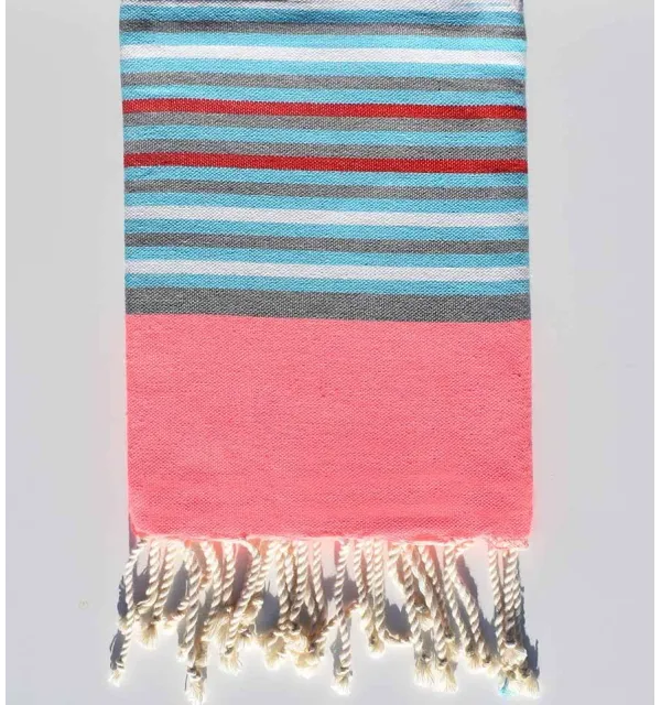 Neon pink, light blue, gray, white and red children's beach towel  - 1