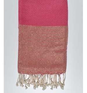 Fuchsia pink honeycomb beach towel with golden lurex Fouta Tunisia - 1