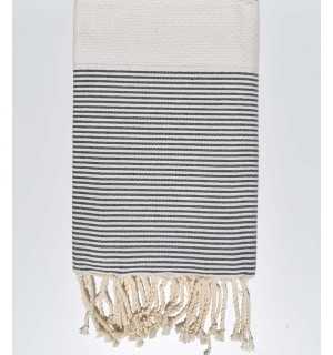 Gray striped ecru honeycomb beach towel Fouta Tunisia - 1