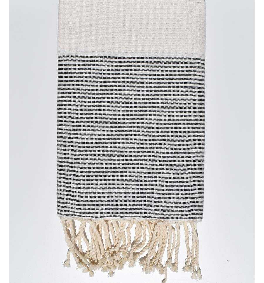 Gray striped ecru honeycomb beach towel Fouta Tunisia - 1