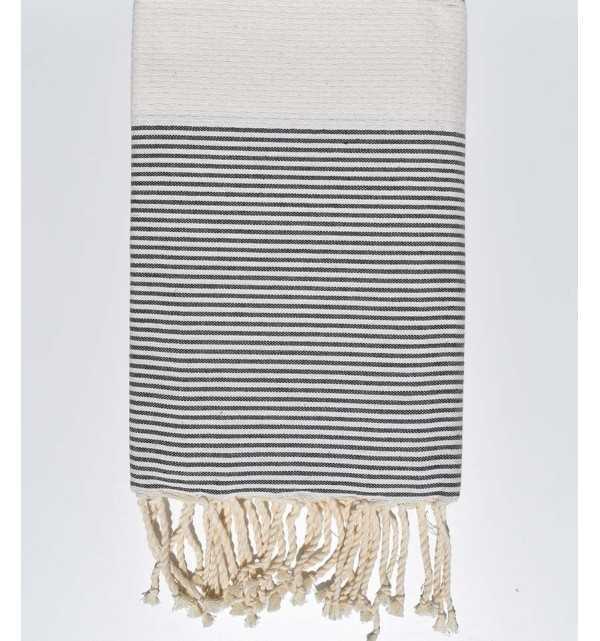 Gray striped ecru honeycomb beach towel Fouta Tunisia - 1