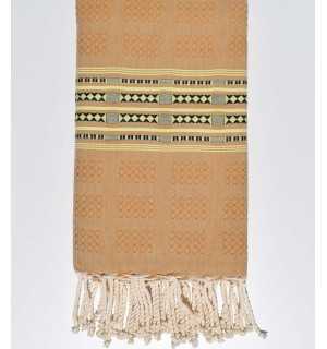 Ocher-colored thalasso fouta with patterns Fouta Tunisia - 1