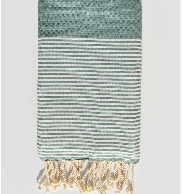 Honeycomb sage green with stripes fouta  - 1