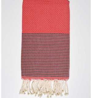 Honeycomb red striped dark gray Fouta Fouta Tunisia - 1