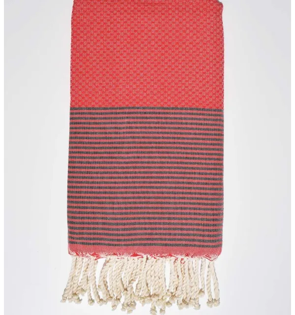 Honeycomb red striped dark gray Fouta Fouta Tunisia - 1