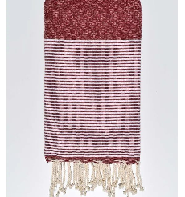 HONEYCOMB burgundy striped white fouta  - 1
