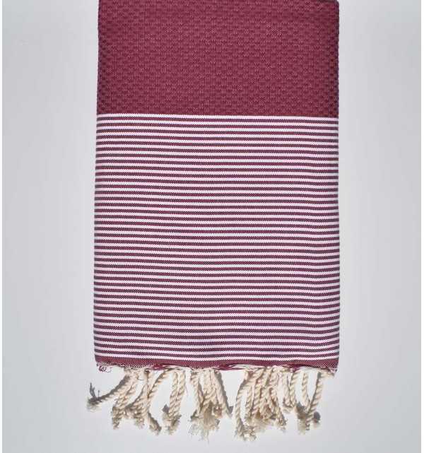 HONEYCOMB cherry pink striped white fouta  - 1
