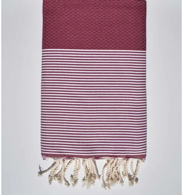 HONEYCOMB cherry pink striped white fouta  - 1