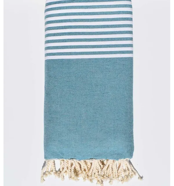 Thrown steel blue Duck and ecru with stripes  - 1