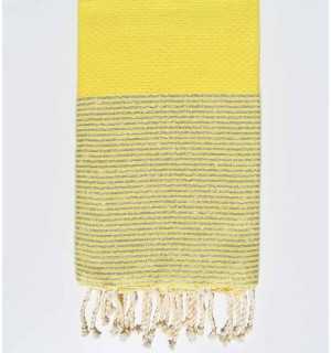 Yellow honeycomb beach towel with lurex Fouta Tunisia - 1