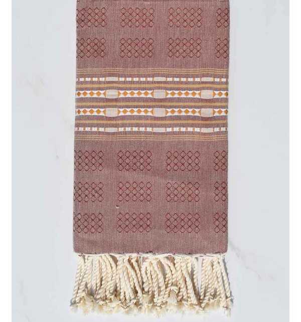 Amaranth red thalasso beach towel with patterns Fouta Tunisia - 1