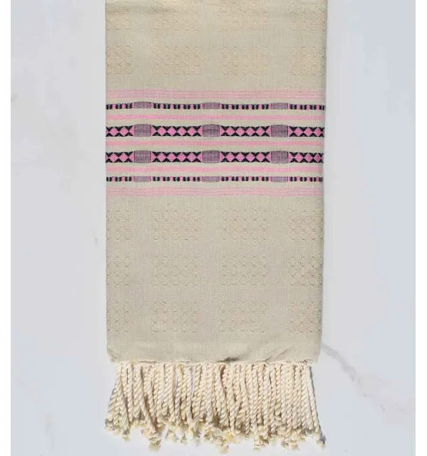 Thalasso beige and light pink fouta Fouta Tunisia - 1
