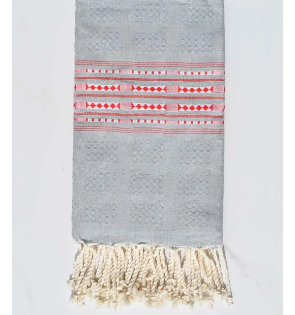 Thalasso blue grey with red patterns fouta Fouta Tunisia - 1