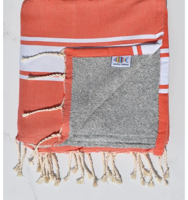 Coral beach towel with gray sponge Fouta Tunisia - 1