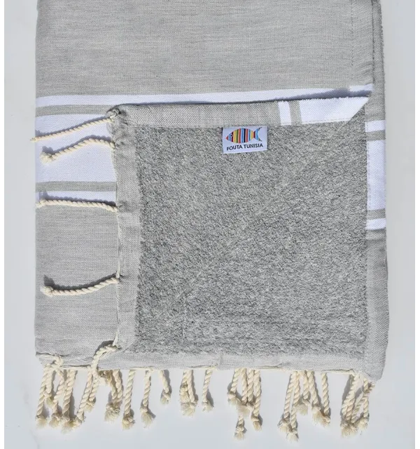 Very light gray and gray Sponge fouta Fouta Tunisia - 1