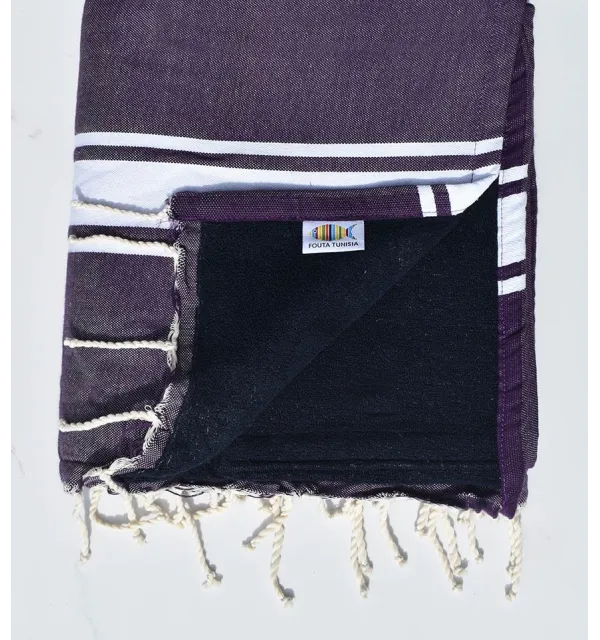 Glossy grape and  midnight blue sponge beach towel Fouta Tunisia - 1