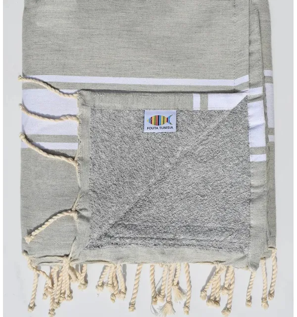 Flat gray mixed beach towel sponge Fouta Tunisia - 1
