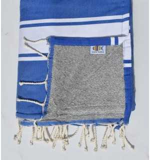 Blue beach towel with gray sponge Fouta Tunisia - 1
