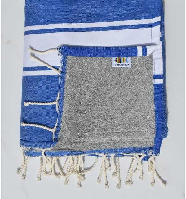 Blue beach towel with gray sponge Fouta Tunisia - 1