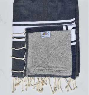 Dark blue  beach towel with gray sponge Fouta Tunisia - 1