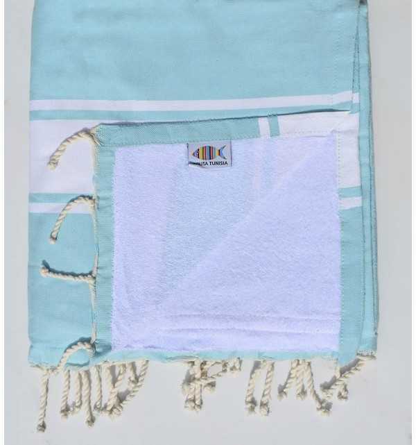 Azure blue sponge beach towel Fouta Tunisia - 1