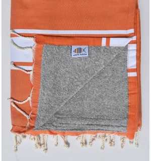 Dark orange sponge beach towel Fouta Tunisia - 1